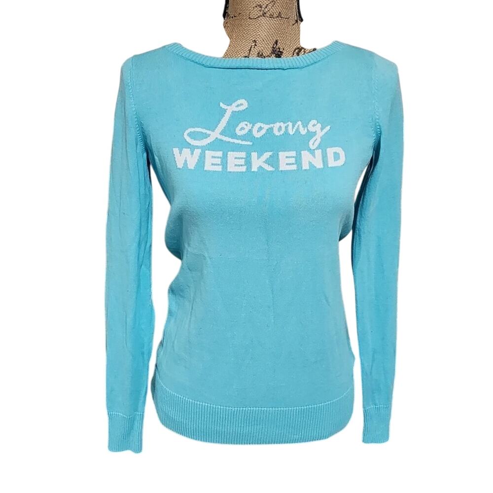 Lilly‎ Pulitzer Womens Turquoise Blue Looong Weekend Cotton Knit Sweater Small